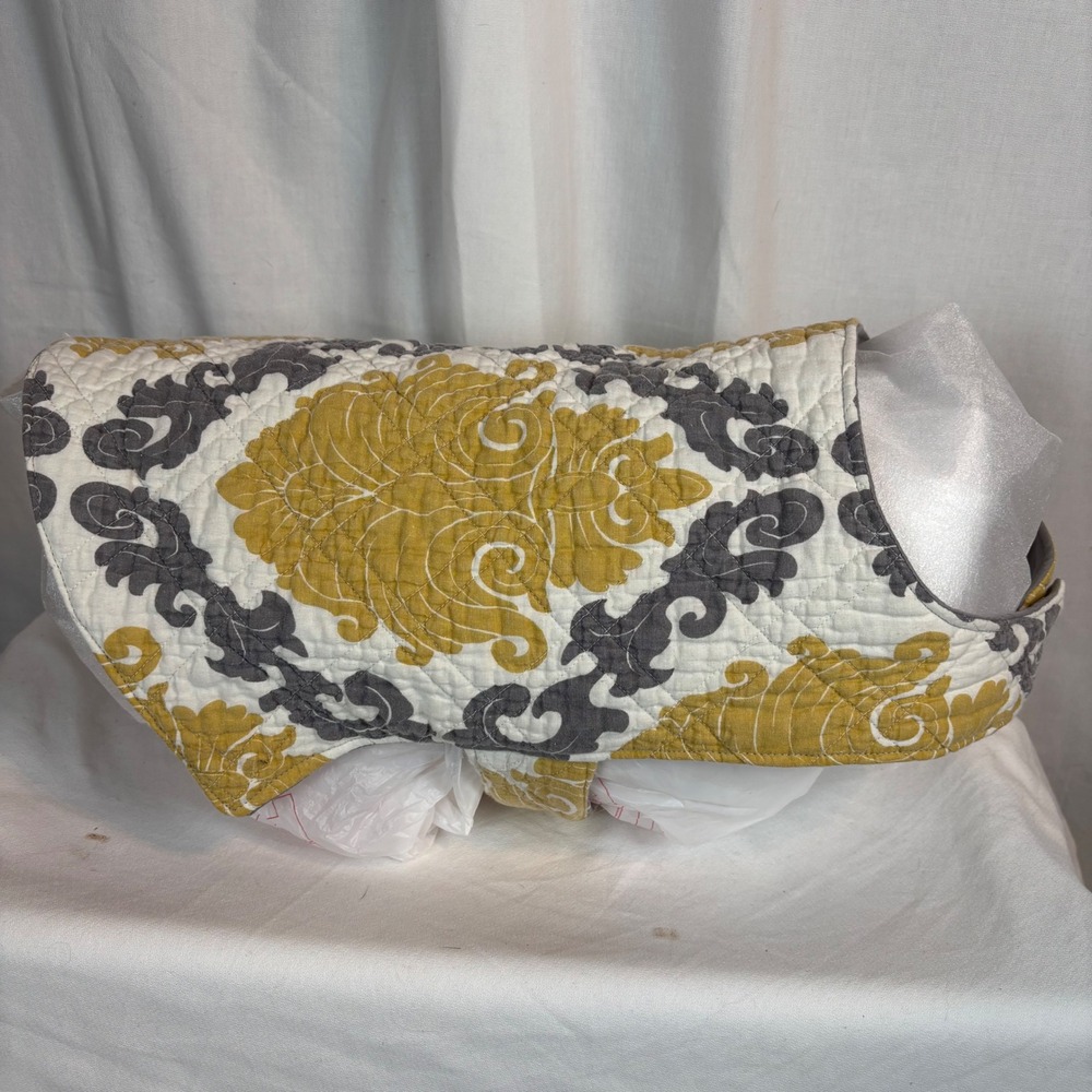 Quilted Dog Coat Yellow Grey Damask Floral Pet Jacket Medium Large - Picture 2 of 6